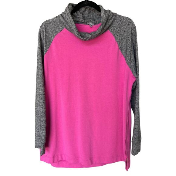 T by Talbots Activewear Women's Pink + Heather Gray Funnel Neck Top Size XL - Picture 1 of 4